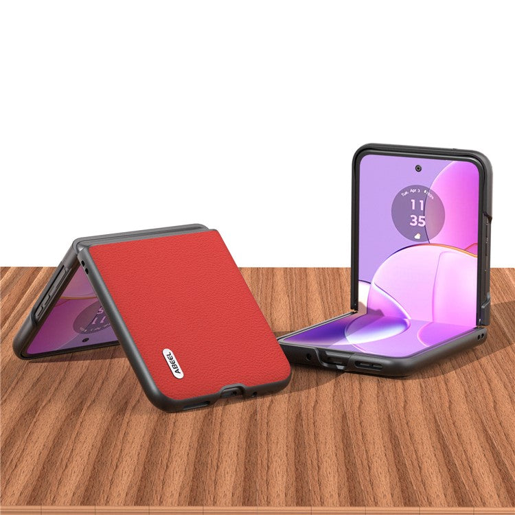 ABEEL For Motorola Razr 40 5G Slim Litchi Texture Phone Case Genuine Cow Leather + PC Protective Cover - Red