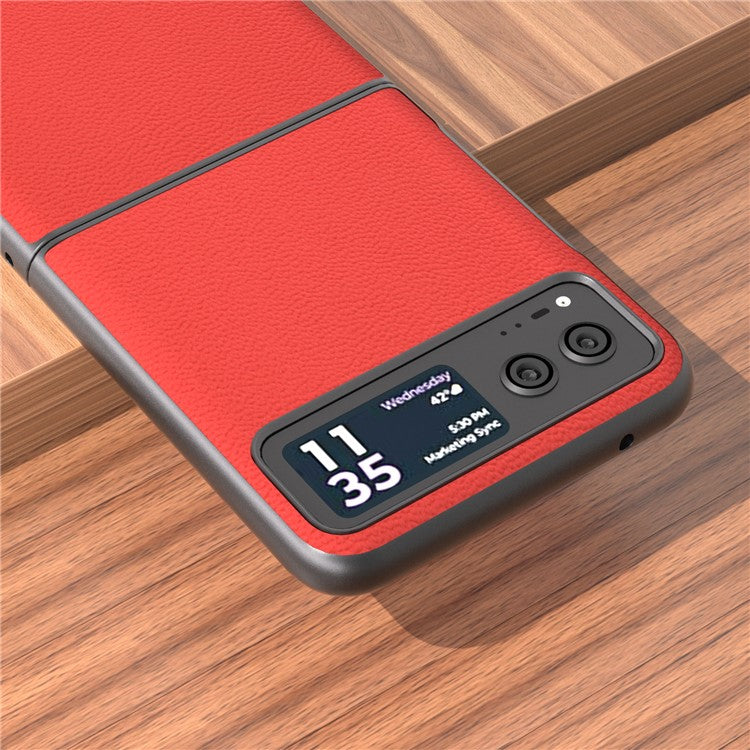 ABEEL For Motorola Razr 40 5G Slim Litchi Texture Phone Case Genuine Cow Leather + PC Protective Cover - Red