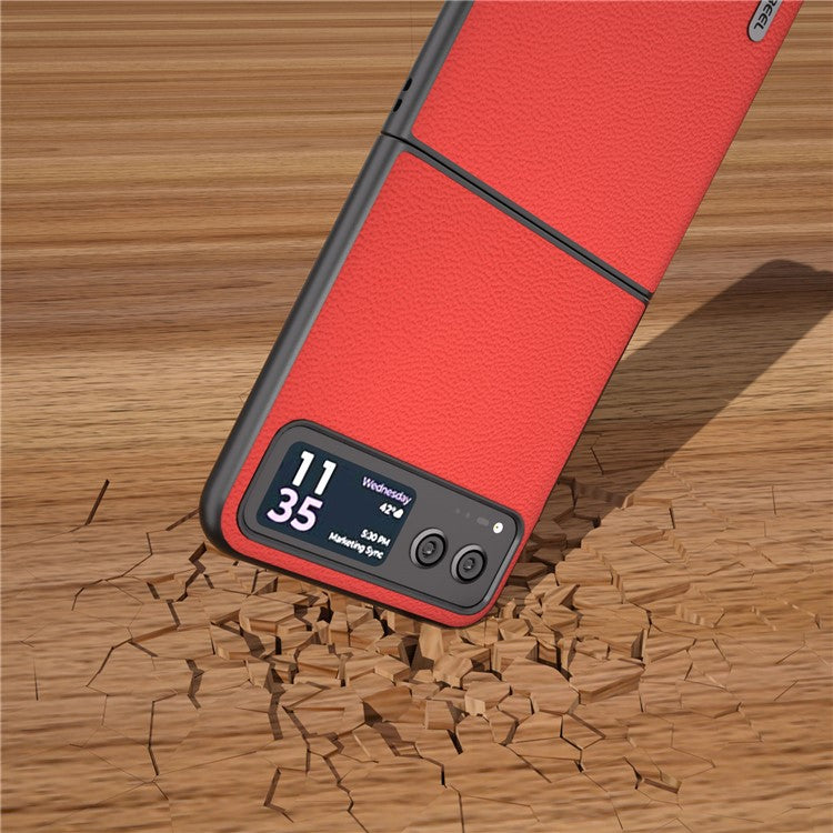 ABEEL For Motorola Razr 40 5G Slim Litchi Texture Phone Case Genuine Cow Leather + PC Protective Cover - Red