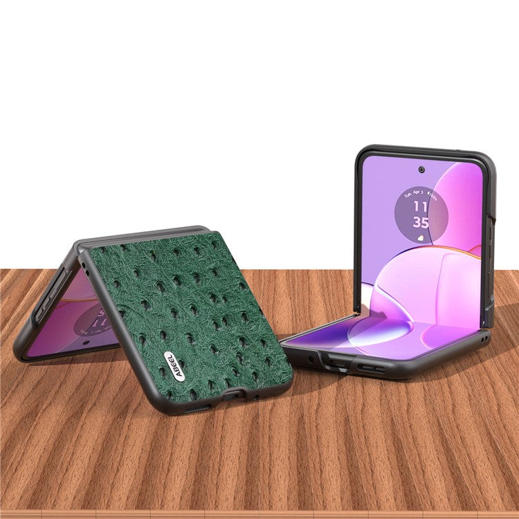 ABEEL For Motorola Razr 40 5G Protective Slim Case Genuine Cow Leather Coated PC Ostrich Texture Phone Cover - Green