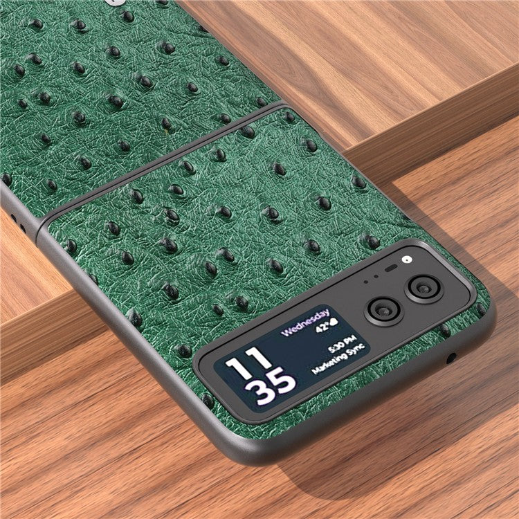ABEEL For Motorola Razr 40 5G Protective Slim Case Genuine Cow Leather Coated PC Ostrich Texture Phone Cover - Green