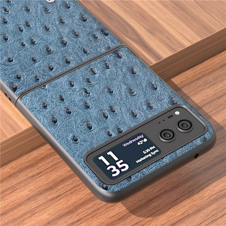 ABEEL For Motorola Razr 40 5G Protective Slim Case Genuine Cow Leather Coated PC Ostrich Texture Phone Cover - Blue