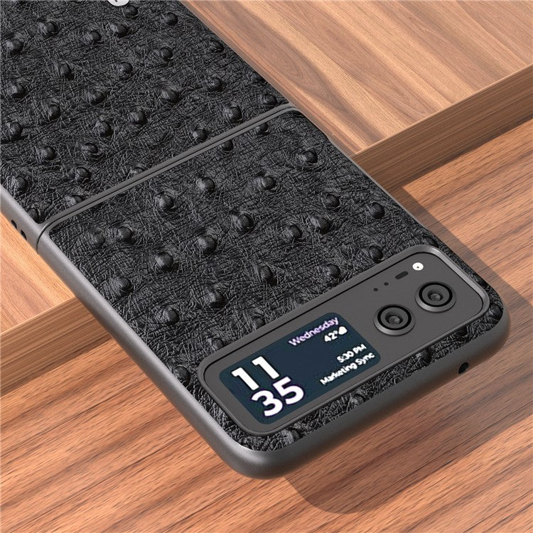 ABEEL For Motorola Razr 40 5G Protective Slim Case Genuine Cow Leather Coated PC Ostrich Texture Phone Cover - Black
