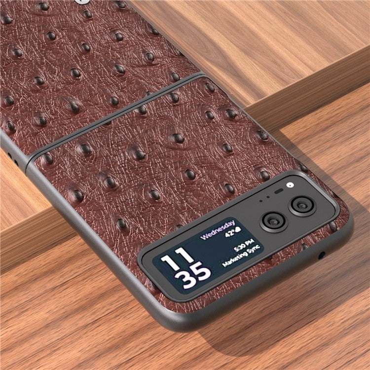 ABEEL For Motorola Razr 40 5G Protective Slim Case Genuine Cow Leather Coated PC Ostrich Texture Phone Cover - Coffee
