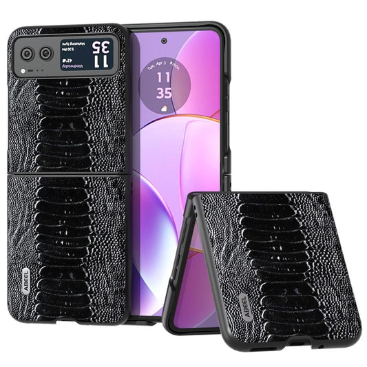 ABEEL For Motorola Razr 40 5G Genuine Cow Leather + Hard PC Shell Crocodile Texture Phone Case - Black