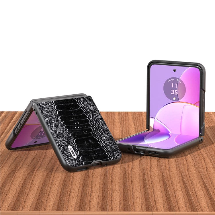 ABEEL For Motorola Razr 40 5G Genuine Cow Leather + Hard PC Shell Crocodile Texture Phone Case - Black