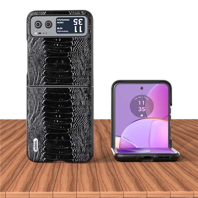 ABEEL For Motorola Razr 40 5G Genuine Cow Leather + Hard PC Shell Crocodile Texture Phone Case - Black