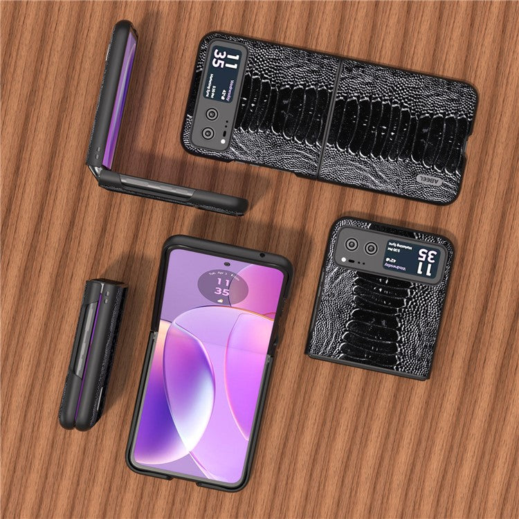 ABEEL For Motorola Razr 40 5G Genuine Cow Leather + Hard PC Shell Crocodile Texture Phone Case - Black