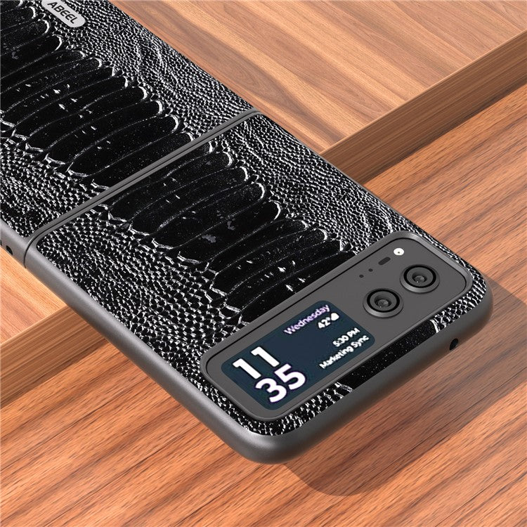 ABEEL For Motorola Razr 40 5G Genuine Cow Leather + Hard PC Shell Crocodile Texture Phone Case - Black