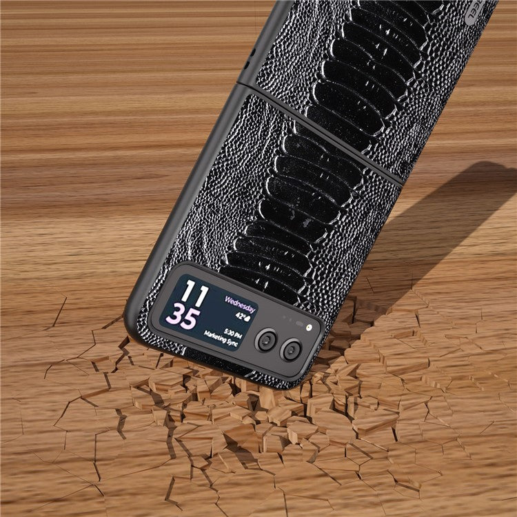 ABEEL For Motorola Razr 40 5G Genuine Cow Leather + Hard PC Shell Crocodile Texture Phone Case - Black
