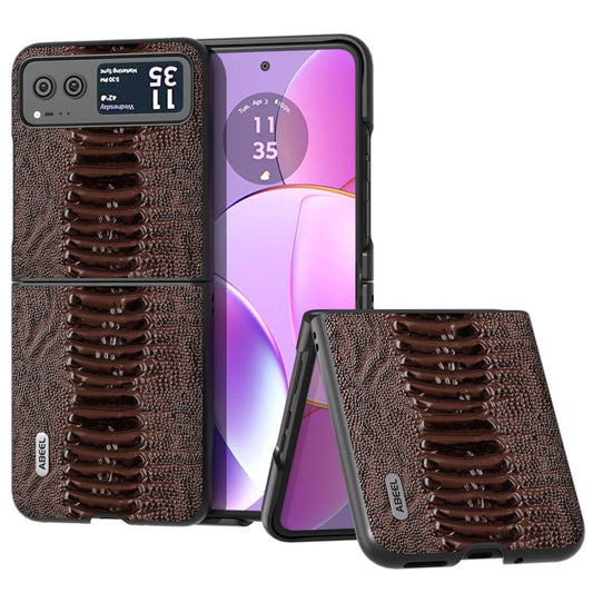 ABEEL For Motorola Razr 40 5G Genuine Cow Leather + Hard PC Shell Crocodile Texture Phone Case - Coffee