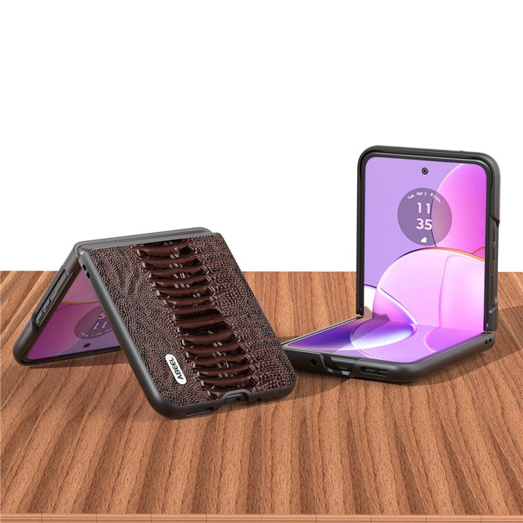 ABEEL For Motorola Razr 40 5G Genuine Cow Leather + Hard PC Shell Crocodile Texture Phone Case - Coffee