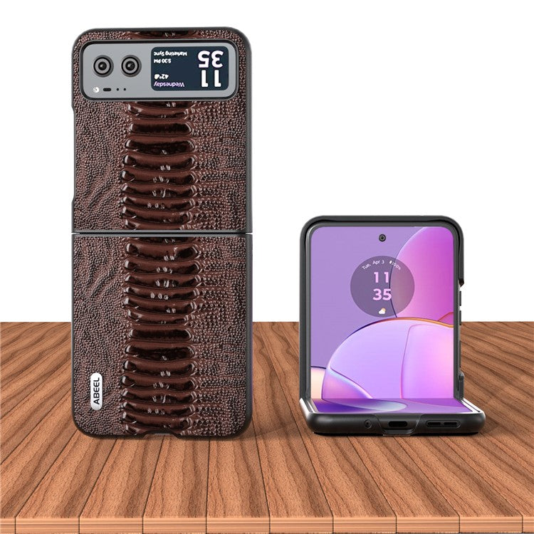 ABEEL For Motorola Razr 40 5G Genuine Cow Leather + Hard PC Shell Crocodile Texture Phone Case - Coffee