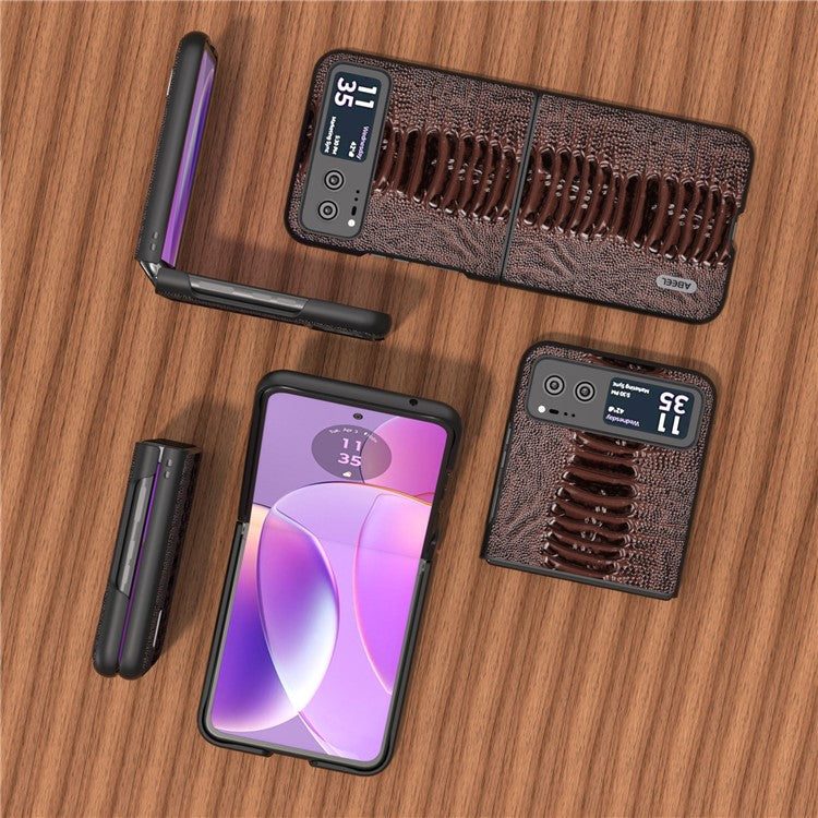 ABEEL For Motorola Razr 40 5G Genuine Cow Leather + Hard PC Shell Crocodile Texture Phone Case - Coffee