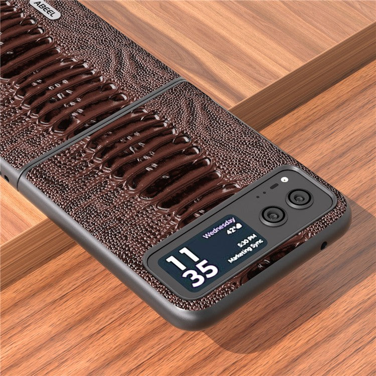 ABEEL For Motorola Razr 40 5G Genuine Cow Leather + Hard PC Shell Crocodile Texture Phone Case - Coffee