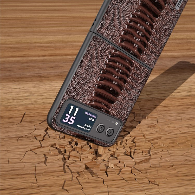 ABEEL For Motorola Razr 40 5G Genuine Cow Leather + Hard PC Shell Crocodile Texture Phone Case - Coffee