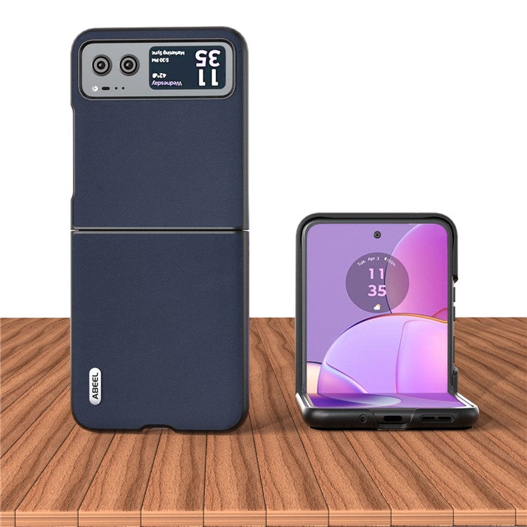 ABEEL For Motorola Razr 40 5G Nappa Texture Phone Case Genuine Cow Leather + Hard PC  Protective Cover - Blue