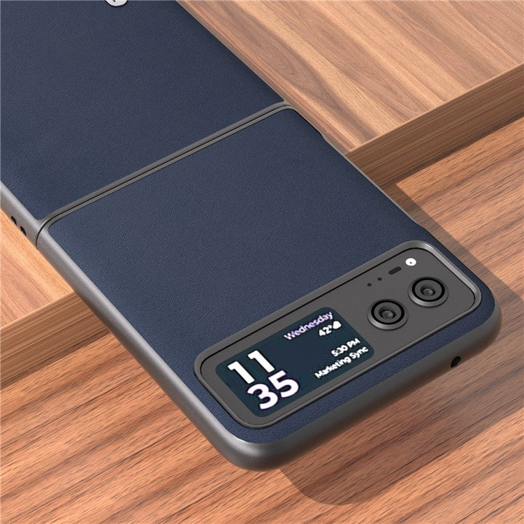 ABEEL For Motorola Razr 40 5G Nappa Texture Phone Case Genuine Cow Leather + Hard PC  Protective Cover - Blue