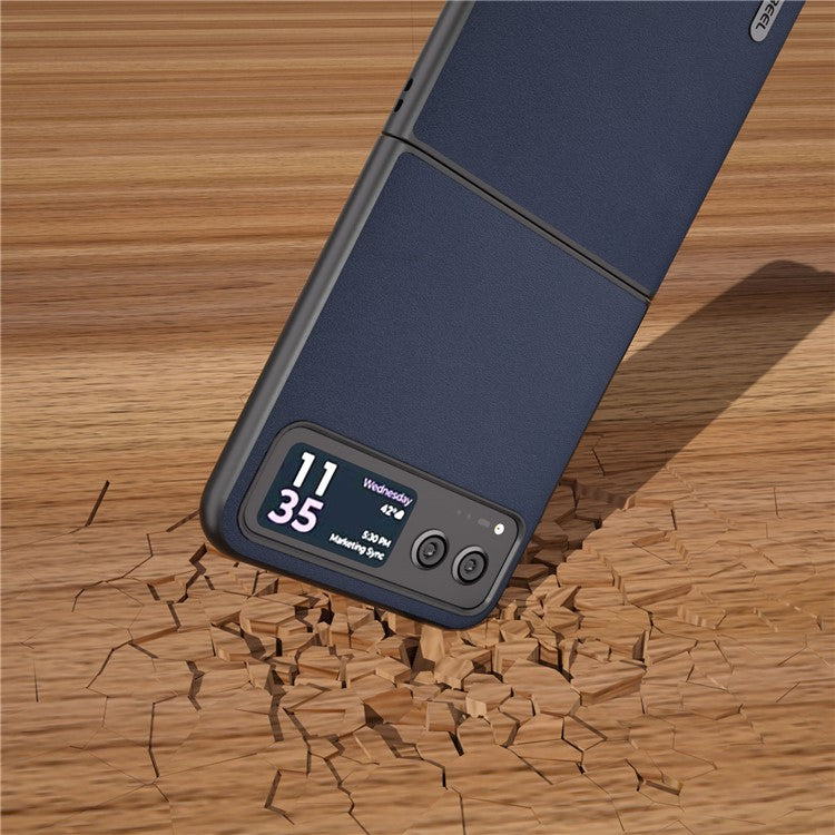 ABEEL For Motorola Razr 40 5G Nappa Texture Phone Case Genuine Cow Leather + Hard PC  Protective Cover - Blue