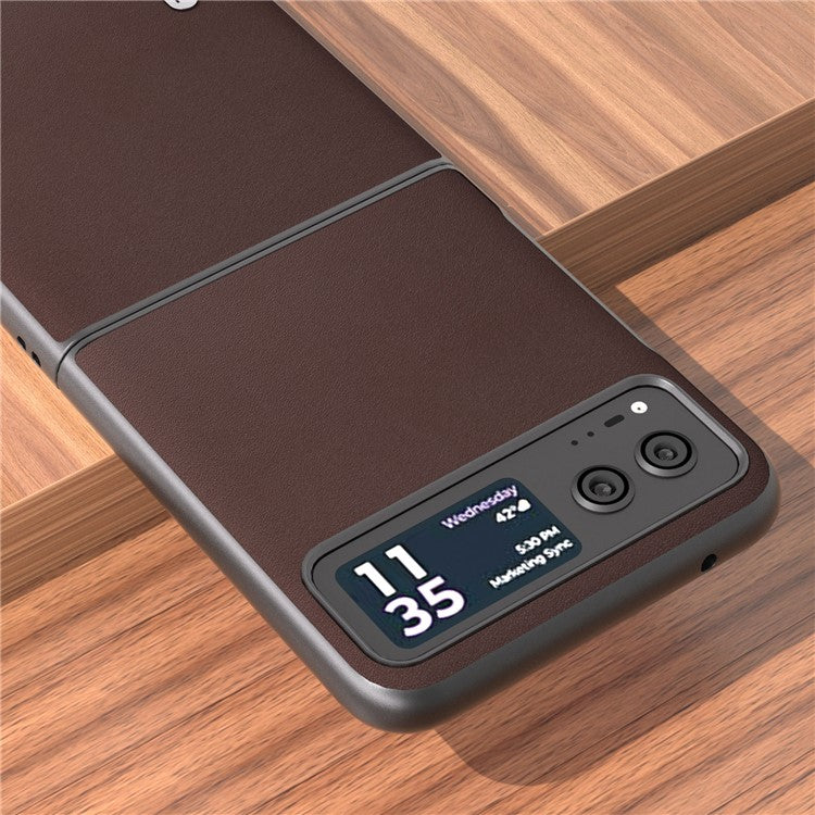 ABEEL For Motorola Razr 40 5G Nappa Texture Phone Case Genuine Cow Leather + Hard PC  Protective Cover - Coffee