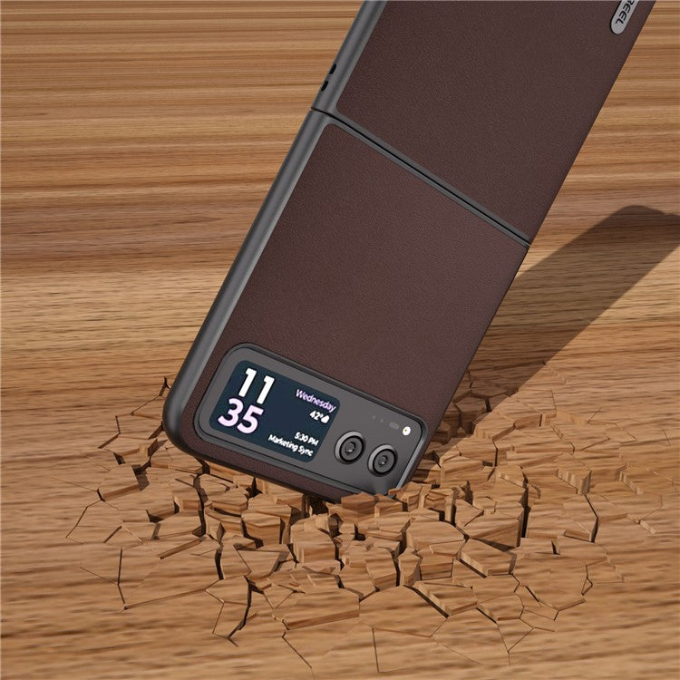 ABEEL For Motorola Razr 40 5G Nappa Texture Phone Case Genuine Cow Leather + Hard PC  Protective Cover - Coffee