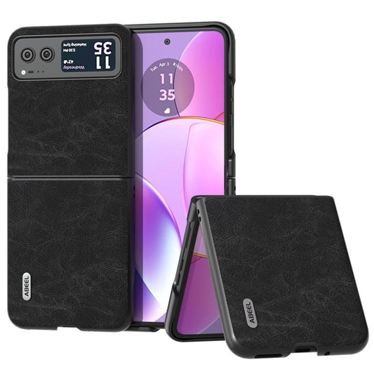 ABEEL For Motorola Razr 40 5G PU Leather Coated PC Phone Shell Litchi Texture Ultra Thin Cover - Black