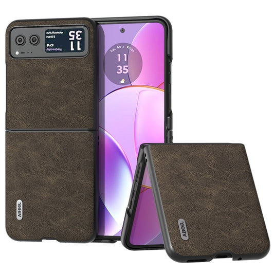ABEEL For Motorola Razr 40 5G PU Leather Coated PC Phone Shell Litchi Texture Ultra Thin Cover -  Khaki