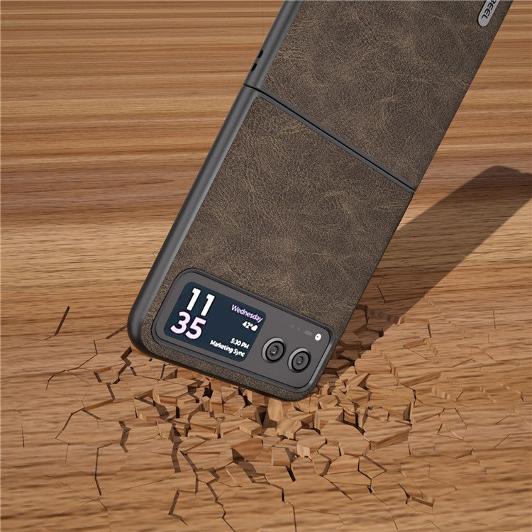 ABEEL For Motorola Razr 40 5G PU Leather Coated PC Phone Shell Litchi Texture Ultra Thin Cover -  Khaki