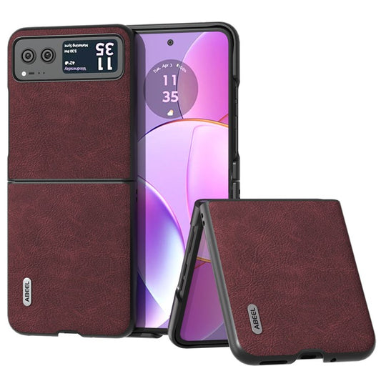 ABEEL For Motorola Razr 40 5G PU Leather Coated PC Phone Shell Litchi Texture Ultra Thin Cover - Purplish Red