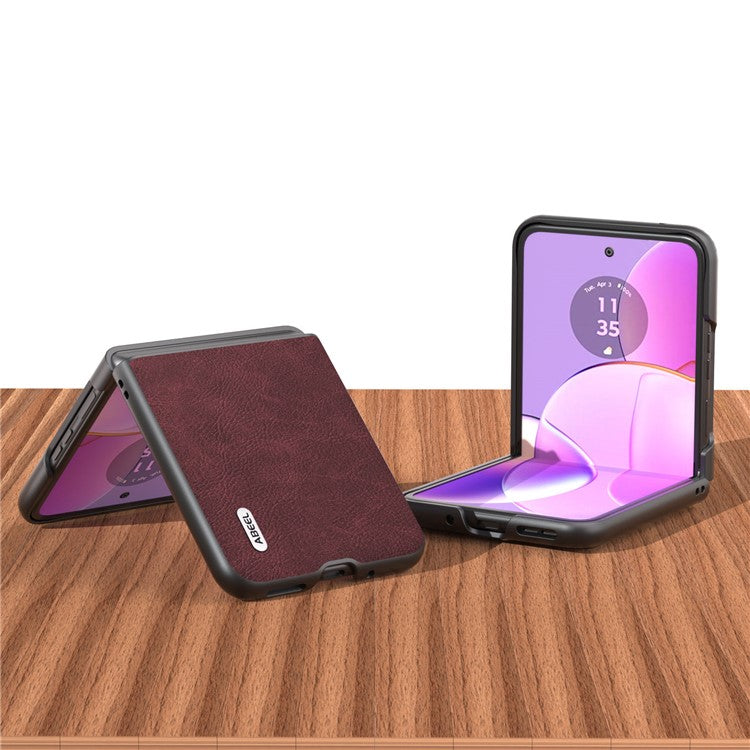 ABEEL For Motorola Razr 40 5G PU Leather Coated PC Phone Shell Litchi Texture Ultra Thin Cover - Purplish Red
