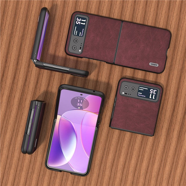 ABEEL For Motorola Razr 40 5G PU Leather Coated PC Phone Shell Litchi Texture Ultra Thin Cover - Purplish Red