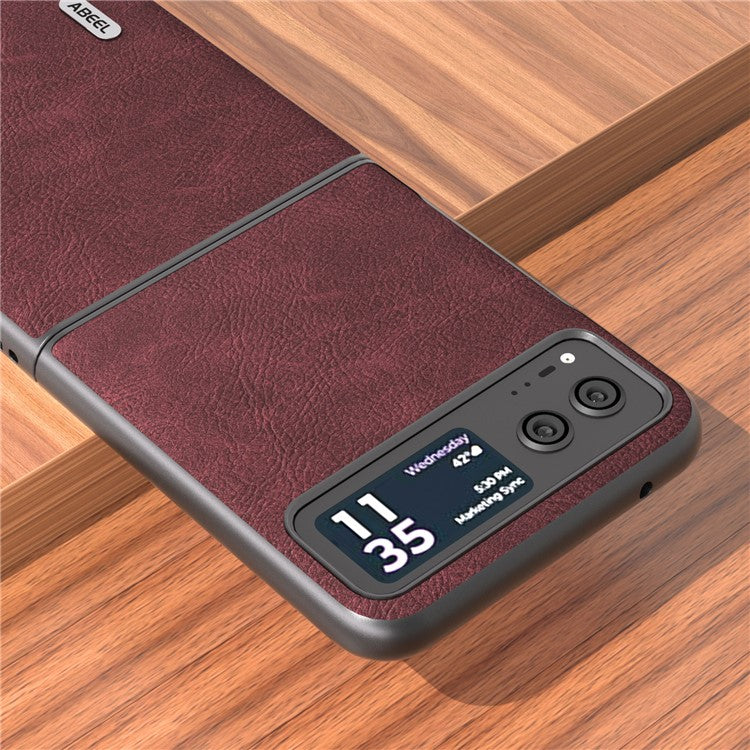 ABEEL For Motorola Razr 40 5G PU Leather Coated PC Phone Shell Litchi Texture Ultra Thin Cover - Purplish Red