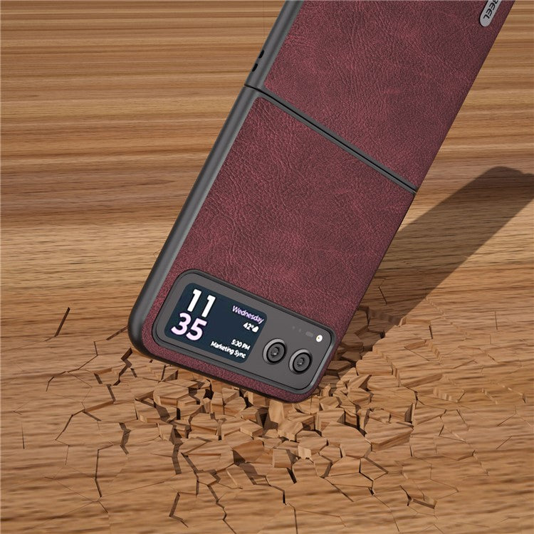 ABEEL For Motorola Razr 40 5G PU Leather Coated PC Phone Shell Litchi Texture Ultra Thin Cover - Purplish Red