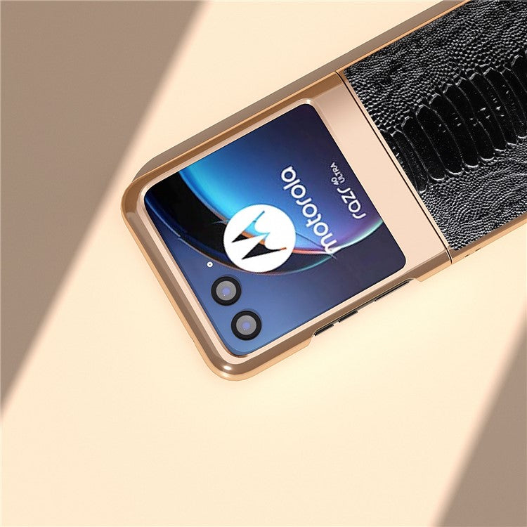 For Motorola Razr 40 Ultra 5G Crocodile Texture Thin Cover Genuine Cow Leather + PC Electroplating Phone Case - Black