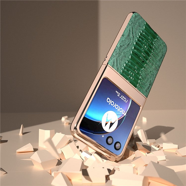 For Motorola Razr 40 Ultra 5G Crocodile Texture Thin Cover Genuine Cow Leather + PC Electroplating Phone Case - Green