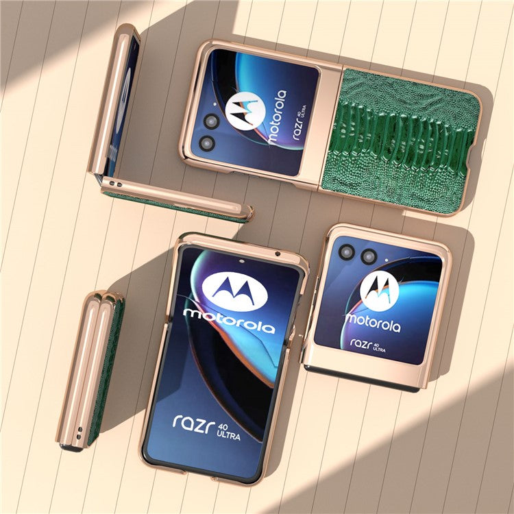 For Motorola Razr 40 Ultra 5G Crocodile Texture Thin Cover Genuine Cow Leather + PC Electroplating Phone Case - Green