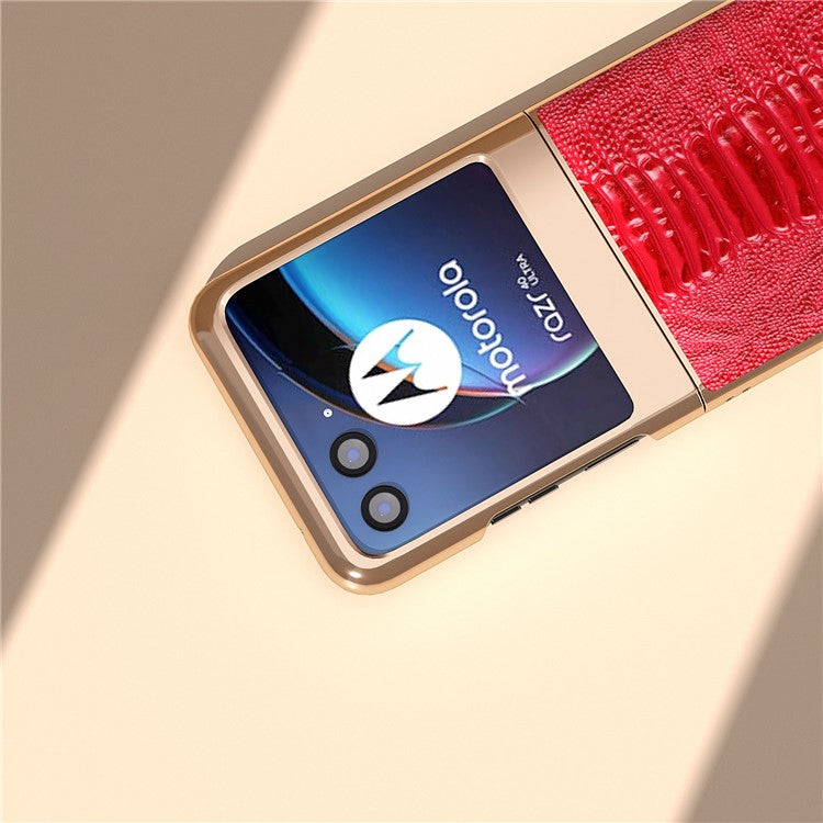 For Motorola Razr 40 Ultra 5G Crocodile Texture Thin Cover Genuine Cow Leather + PC Electroplating Phone Case - Red
