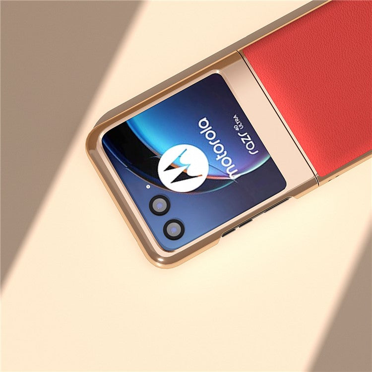 For Motorola Razr 40 Ultra 5G Electroplating Phone Case Genuine Cow Leather + PC Litchi Texture Cover - Red