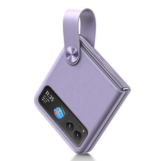 GKK For Motorola Razr 40 5G Strap Kickstand Phone Case PU Leather Coated Hard PC Protective Cover - Purple