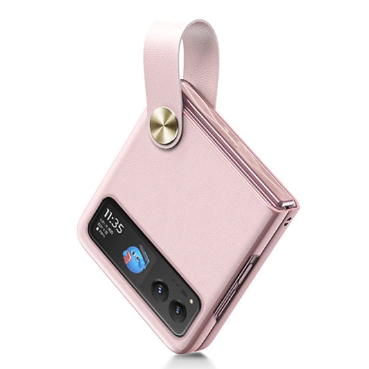 GKK For Motorola Razr 40 5G Strap Kickstand Phone Case PU Leather Coated Hard PC Protective Cover - Pink