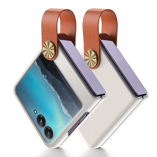GKK Shockproof Phone Case for Motorola Razr 40 Ultra 5G PU Leather Coated Hard PC Phone Cover with Strap Kickstand - White / Brown