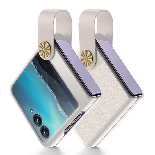GKK Shockproof Phone Case for Motorola Razr 40 Ultra 5G PU Leather Coated Hard PC Phone Cover with Strap Kickstand - White