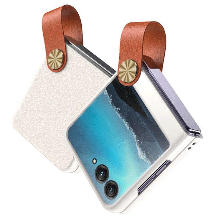 GKK Shockproof Phone Case for Motorola Razr 40 Ultra 5G PU Leather Coated Hard PC Phone Cover with Strap Kickstand - White