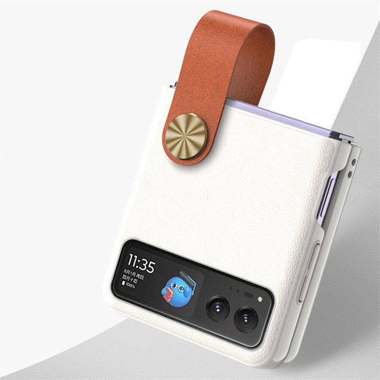 GKK Shockproof Phone Case for Motorola Razr 40 Ultra 5G PU Leather Coated Hard PC Phone Cover with Strap Kickstand - White