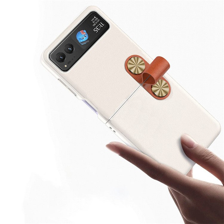 GKK Shockproof Phone Case for Motorola Razr 40 Ultra 5G PU Leather Coated Hard PC Phone Cover with Strap Kickstand - White
