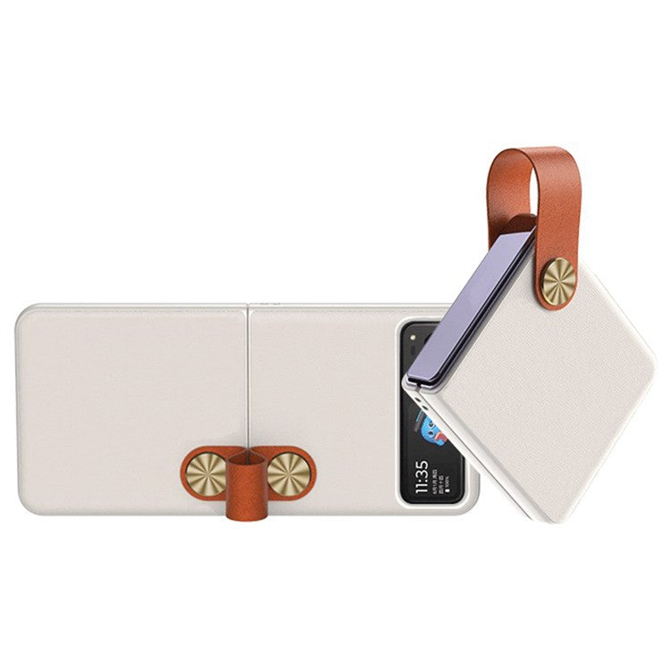 GKK Shockproof Phone Case for Motorola Razr 40 Ultra 5G PU Leather Coated Hard PC Phone Cover with Strap Kickstand - White