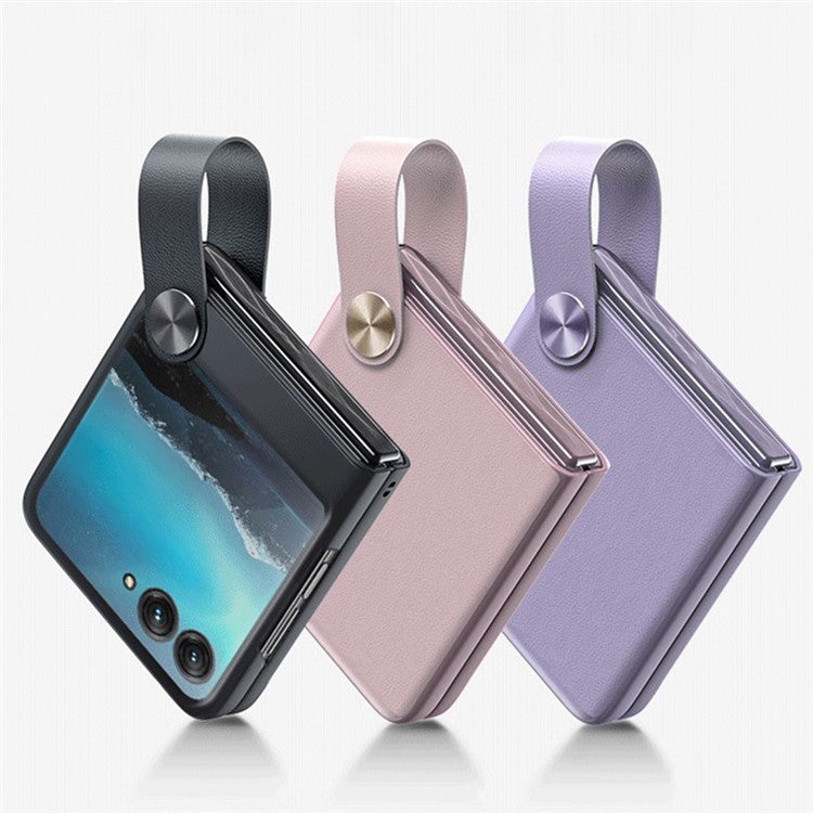 GKK Shockproof Phone Case for Motorola Razr 40 Ultra 5G PU Leather Coated Hard PC Phone Cover with Strap Kickstand - White