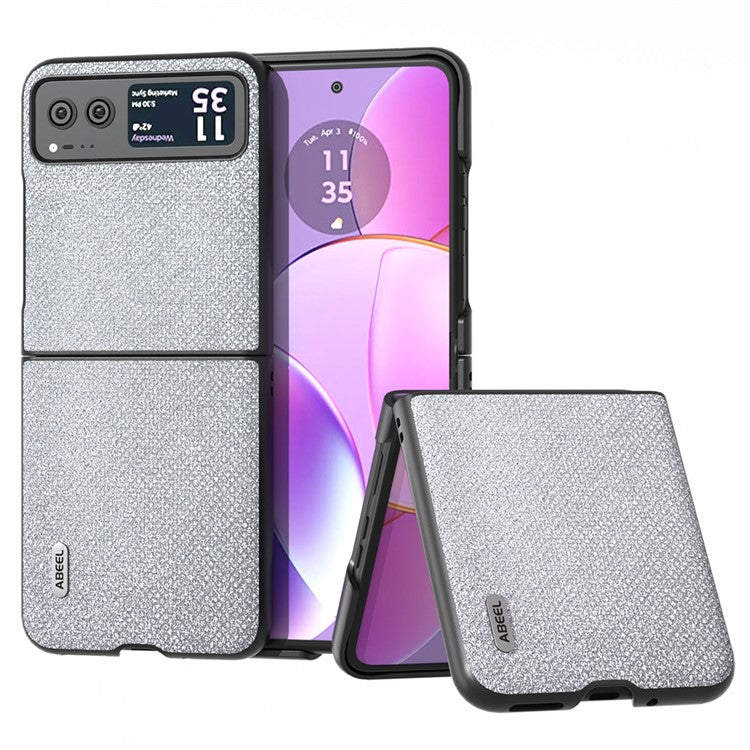 ABEEL For Motorola Razr 40 5G Rhinestone Texture Phone Case PU Leather + Hard PC Shell Ultra Thin Cover - Silver