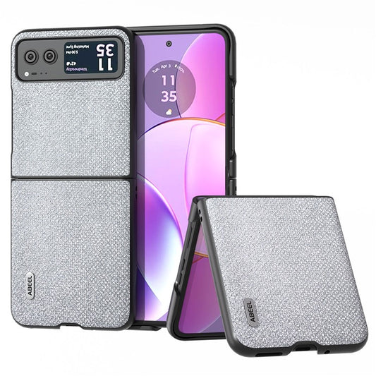 ABEEL For Motorola Razr 40 5G Rhinestone Texture Phone Case PU Leather + Hard PC Shell Ultra Thin Cover - Silver
