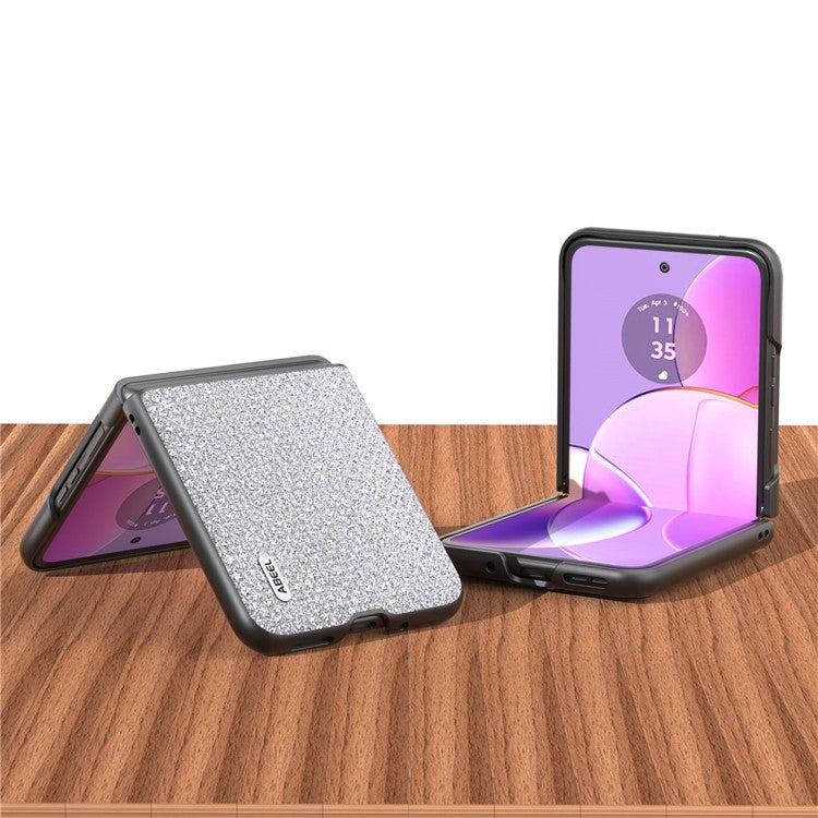 ABEEL For Motorola Razr 40 5G Rhinestone Texture Phone Case PU Leather + Hard PC Shell Ultra Thin Cover - Silver